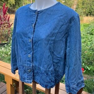 Norm Thompson Blue Denim Button-Up Jacket with embroidery detail XL